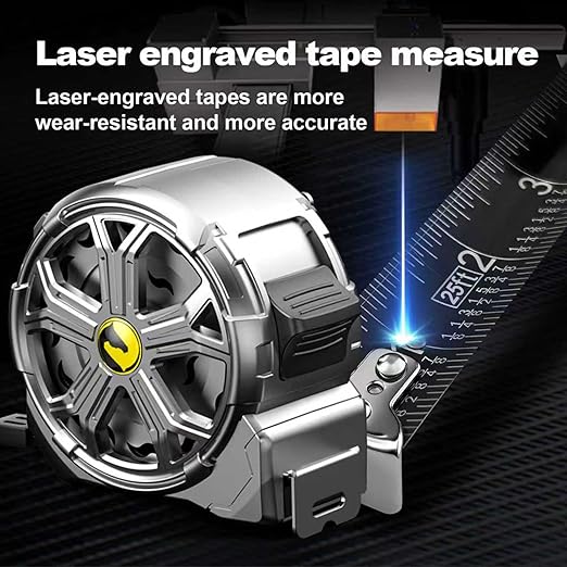 Tape Measure 25ft, Stainless Steel Retractable Tape Measure, Waterproof & Rustproof Steel Measuring Tape with Hollow Design for Renovation, Construction, Carpentry (25')