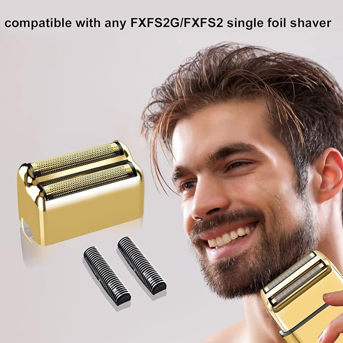 Gold Replacement blades Foil and Cutters Compatible with BaBylissPRO Barberology FXFS2 Shaver foil Replacement Heads(1 pack ）