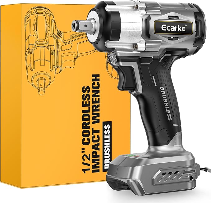 Ecarke Cordless Impact Wrench 1/2 inch Compatible with Dewalt 20v Battery, 300 FT-LBS (400N.m) Brushless Electric Impact Gun with LED Work Light, High Torque Impact Driver, Bare Tool Only