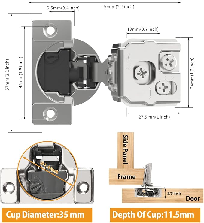 Chibery 50 Pack 1-5/16" Overlay 4D Soft Close Concealed Hinges for Face Frame Door, Adjustable Closing Speed, Smooth Slow Self Close Hinges, Satin Nickel, 105° Open Angle Stainless Steel Cabinet Hinge