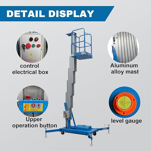 Electric Hydraulic Man Lift Aluminum Alloy Mobile Scaffolding Platform, 32.8ft Max Lifting Height, 275lbs/125kg Rated Load for Warehouse, Construction & Maintenance (Single Support, 32.8ft/10m)