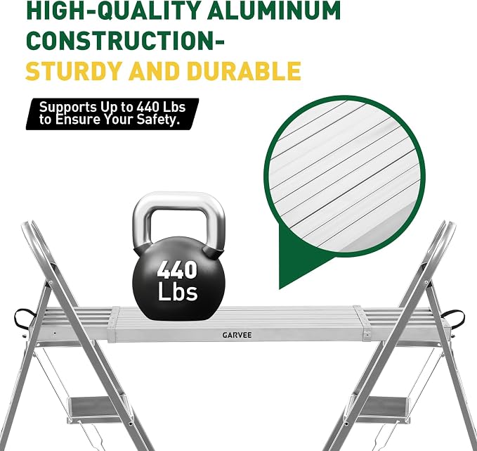 Garvee 8-13FT Aluminum Telescoping Work Plank, 12.5 inch Width Extension Plank, 440Lbs Capacity Extension Boards, Adjustable Scaffolding Plank with Skid-Proof Platform Scaffold Ladder Accessory