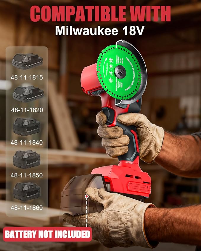Ecarke Cordless Cut Off Tool Compatible with Milwaukee 18V Battery, 4" Circular Saw Brushless Motor with Blades, 18000 RPM Mini Cut Off Tool Kit for Wood/Metal/Plastic/Tile/Stone Cutting(Tool Only)