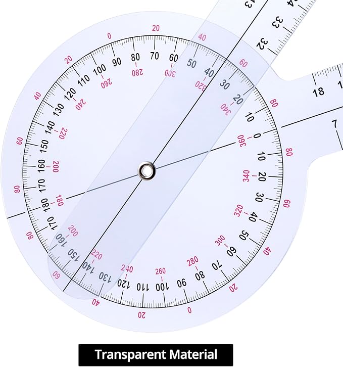 QWORK 12 Inch 360 Degree Goniometer Clear Plastic Protractor, 4 Pack Precise Measurement Ruler with Inch and Centimeter