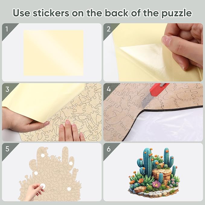 Delobil Succulent Cactus Wooden Puzzles for Adults, 500 Pieces Jigsaw Puzzles, Unique Shaped Wood Puzzle Gift for Adults and Kids, Family Game 16.7'' x 16.2''