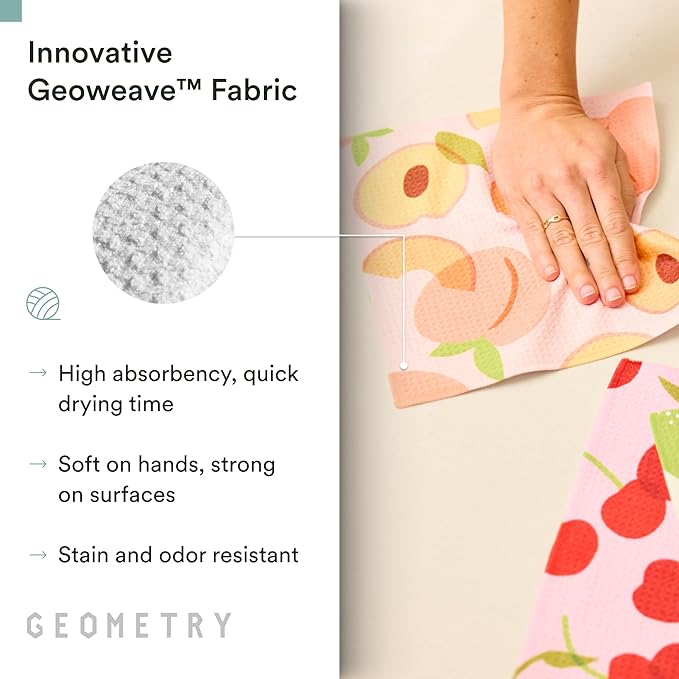 GEOMETRY Kitchen Dish Cloths - Spring & Summer Collection - Premium Dishcloths with Geoweave - Absorbent & Fast Drying Kitchen Towels - Lemon Delight, 10" x 10" - 3-Pieces