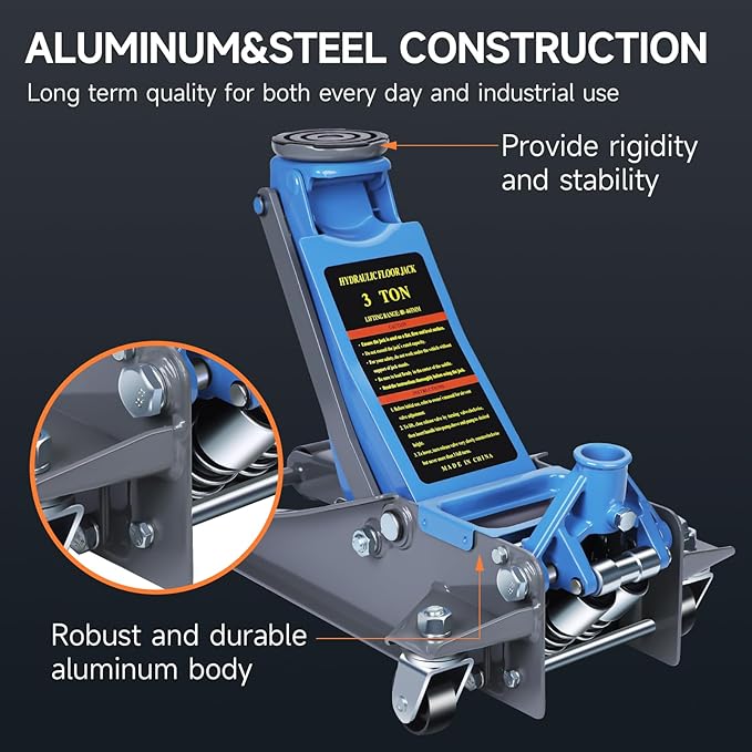 LARBANKE 3 Ton Low-Profile Hydraulic Floor Jack,Built with Durable Carbon and Steel,Floor Jack with Dual Pump System for Fast Lifting,6600Lbs Capacity,Lifting Range:3.15-18.31"
