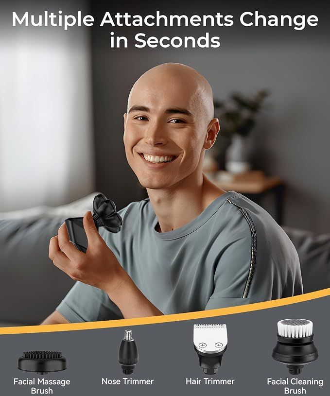 Head Shavers for Bald Men, 7D Head Shaver with LED Display, 3 Adjustable Modes, 10000 RPM High Speed Motor, IPX8 Waterproof, USB Fast Charging, Melanic Black Gifts for Men Husband Father