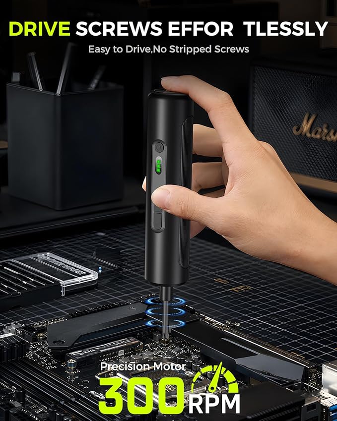 Electric Screwdriver Set, 35 in 1 Cordless Precision Screwdriver, 3 Torque 3N.m, 300 RPM Power Screwdriver, Mini Magnetic Repair Tool Kit with LED Light, USB C, for PC Computer Phone Electronics DIY