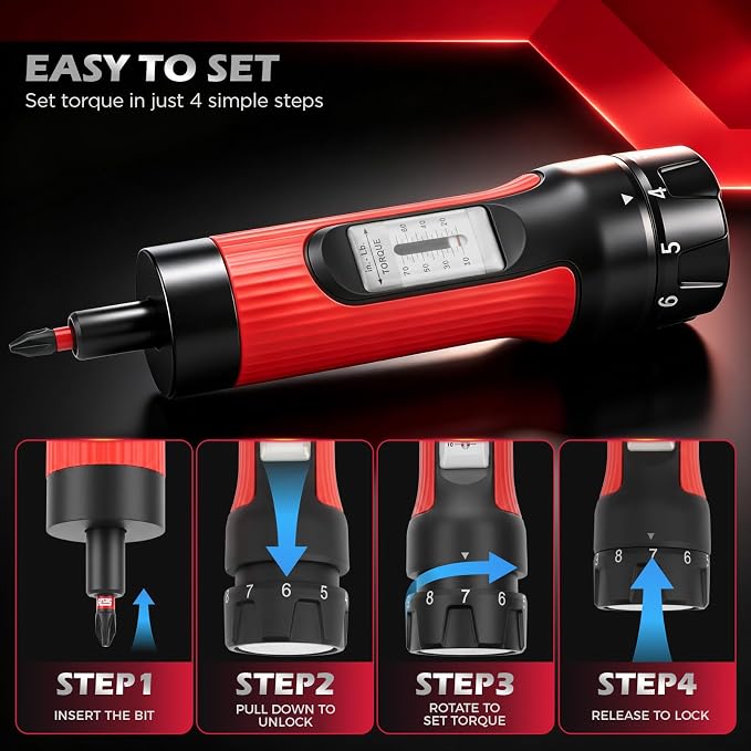 64-Piece Torque Screwdriver Set, 10-70 in-lb, 1/4" Drive Inch Pound Torque Wrench with 40 S2 Bits, 20 CR-V Magnetic SAE and Metric Nut Drivers, T-Bar, Bit Holder, 1/4" Magnetic Extension and Case