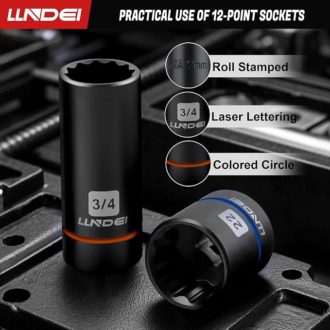 LLNDEI 3/8" Drive 12-Point Socket Set 71Pcs SAE/Metric CR-V | Deep/Shallow 5/16-3/4" & 8-22mm, 12-Pt fits 6-Pt, Adapter & Hex Keys, for Auto, Precision Machinery & Industrial