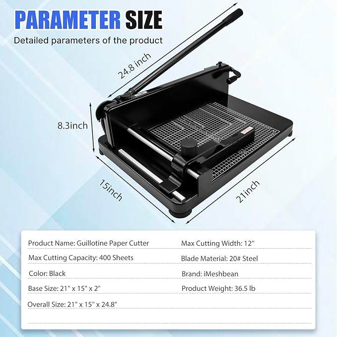 Heavy Duty Paper Cutter for A4 Paper,12'' 400 Sheets Capacity Guillotine Paper Cutter,Solid Steel Construction Stack Paper Trimmer for Office,Commercial Use,Double Safety Protection,Black (A4 12 Inch)