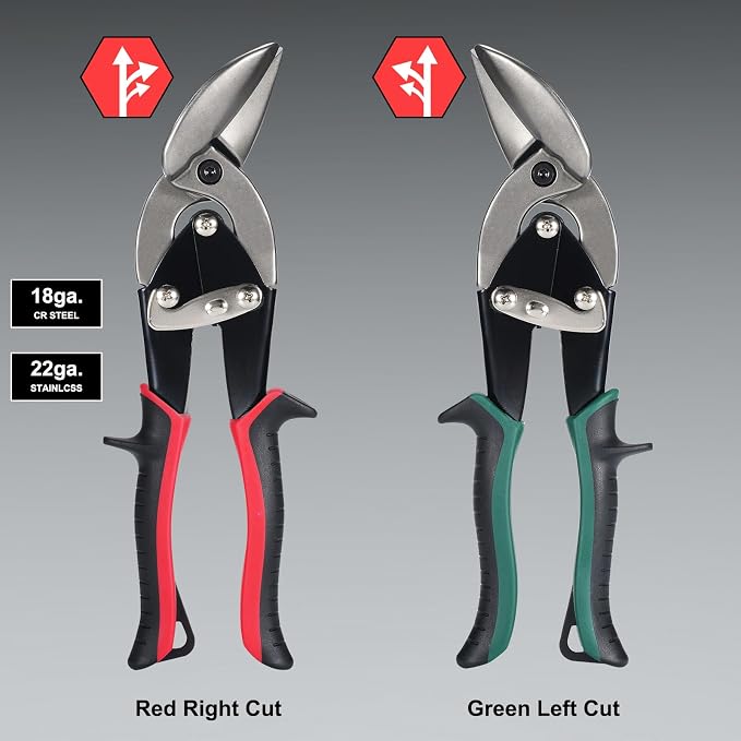 Aviation Tin Snips Set, Straight Heavy Duty Left and Right Tin Cutting Shears, 2-Piece Metal Cutters With Comfort Grips and Safety Latch