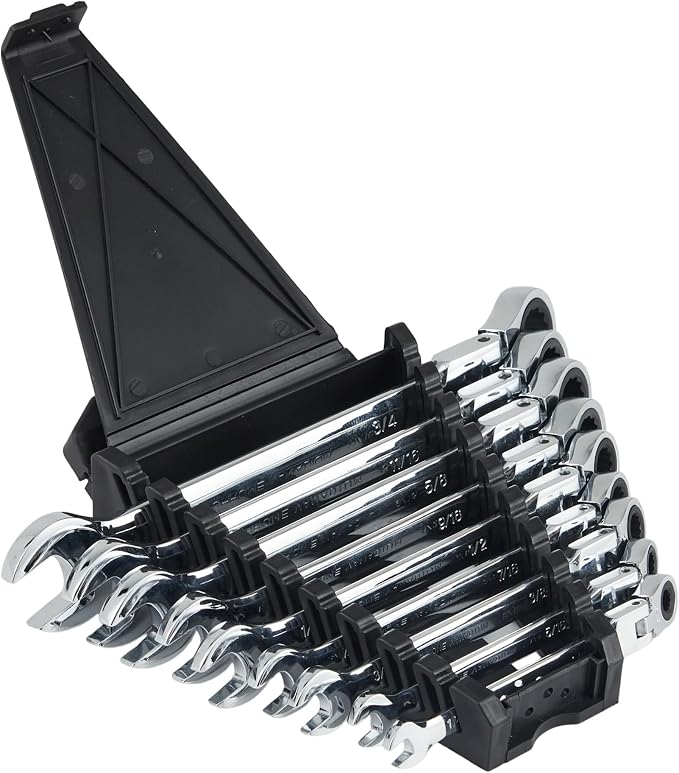 Garvee 9 Piece SAE Ratcheting Wrench Set Combination Ratcheting Wrench Set | 72-Tooth 5° Swing Arc 40Cr Steel, SAE 1/4" to 3/4" Coverage for Automotive Repair, Mechanical Maintenance & DIY Projects