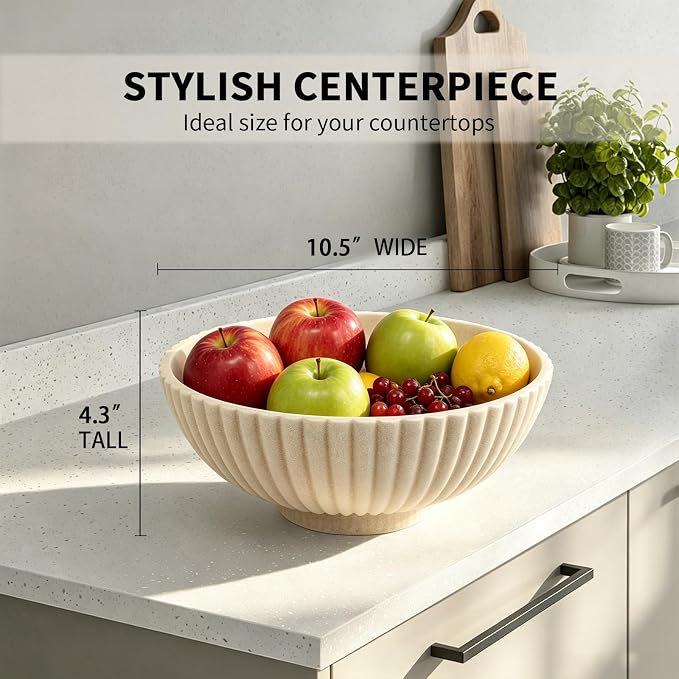 L'ARL GMVOI Large Decorative Bowl,Modern Handicraft Bowls for Home Decor,Fruit Bowl for Kitchen Counter,Stylish Key Bowl for Entry Table,Artificial Stone Beige