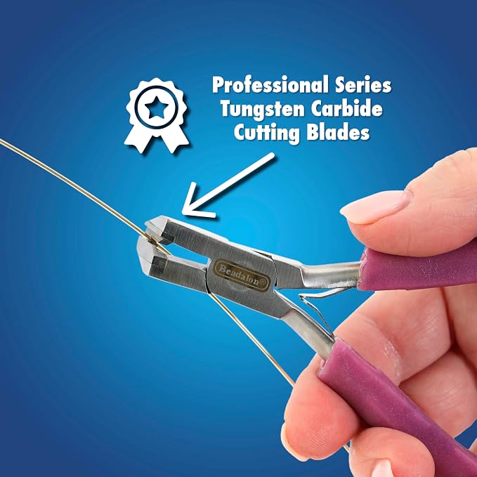 Beadalon Professional Series Tungsten Carbide Jaw Hard Wire Bypass Flush Cutter, Purple Vinyl-Free Grips, Stainless Steel, cuts up to 18 gauge Wire, 5 in
