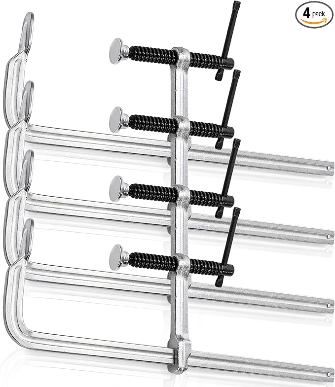 SOUJOY 4 Pack Bar Clamp for Welding, 12 Inch F Clamp, Light -Duty Steel Drop Forged Bar Clamps with Max 450Lbs Load Limit for Welding, Woodworking, Metal working, DIY and Crafts