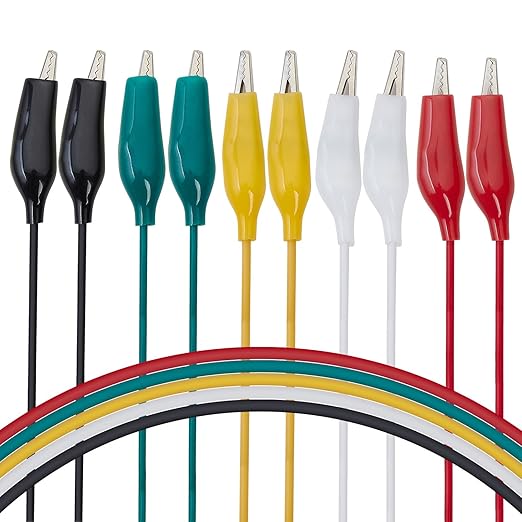 WGGE WG-026 10 Pieces and 5 Colors Test Lead Set & Alligator Clips,20.5 inches / 22 AWG Wire (2 Pack)