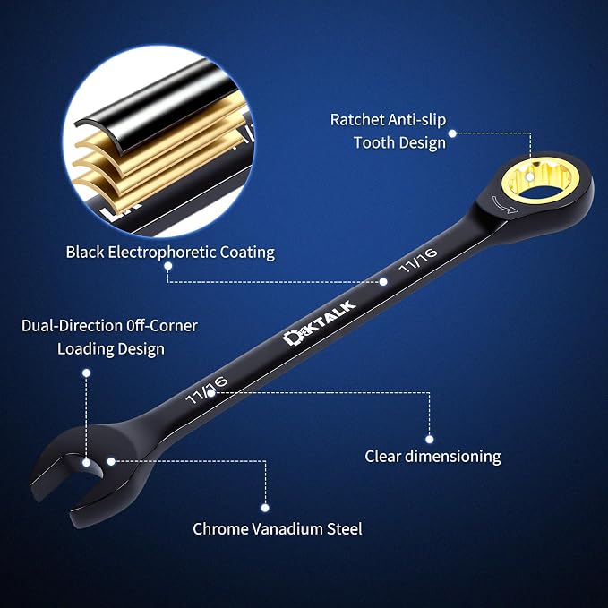 8PCS SAE Ratcheting Wrench Set, 72-Tooth Combination Wrench Set, 5/16"-3/4" | 5-Degree Swing Arc for Tight Spaces,CR-V Steel, Rust-Resistant Black Finish with Storage Organizer