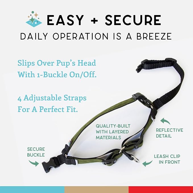 No Pull Dog Harness | Comfortable Training Harnesses | Effective No Pull Harness Design | Ideal for Small Dog and Puppy | 4-Point Adjustable (XS - 15~20 inch Girth, Olive)