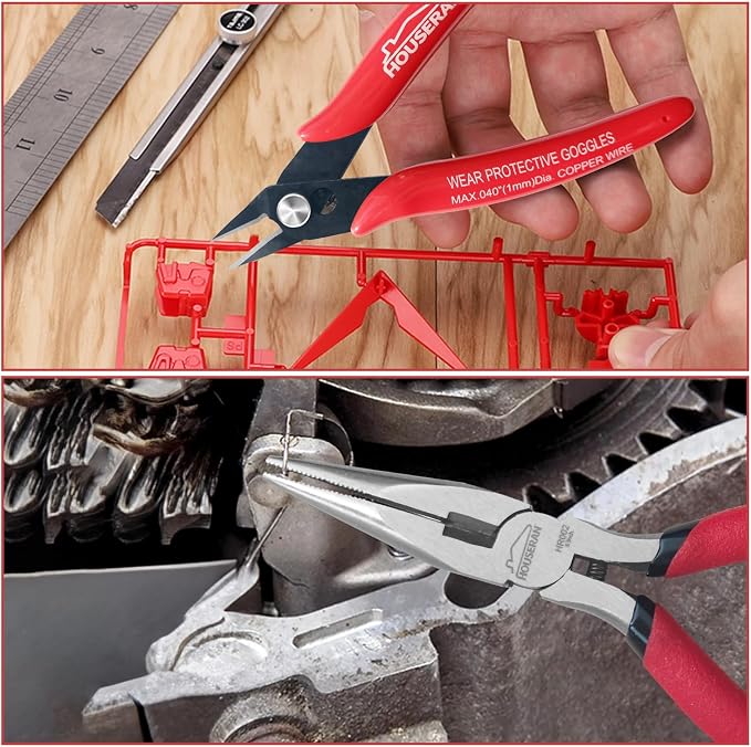 8 PCS Pliers Set with Case for DIY & Home Use | 10” Slip Joint, 8.3” Long Nose, 8.3” Linesman, 7.5” Diagonal, 6” Flush Cutter, 5” Long Nose, 5” Cutter, 25mm Rubber Mallet
