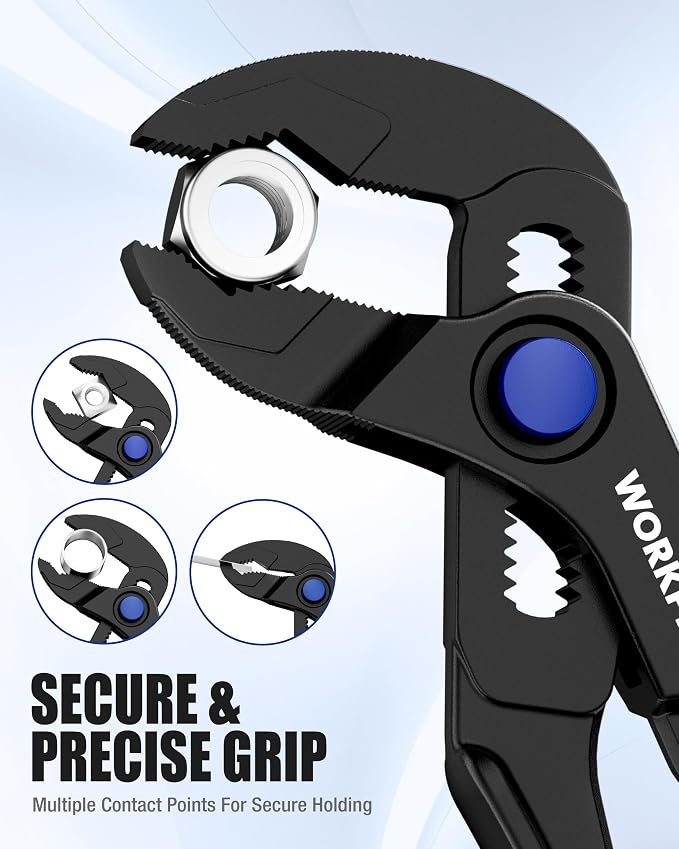 WORKPRO 2-Piece Mini Pliers Set with Pouch, 4-Inch Water Pump Plier & 4.5-Inch Long Nose Slip Joint Plier, Heavy-Duty Alloy Steel Mini Adjustable Plier, EDC Pliers for Tight Spaces & Versatile Use