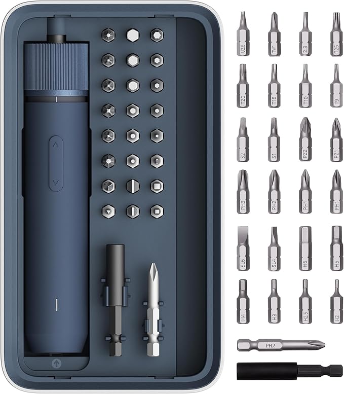 HOTO 25-Piece Upgraded Electric Screwdriver Kit, 1/4'' Hex, Magnetic Lid, 1500mAh Rechargeable Cordless Screwdriver, LED Light, Ideal for Furniture Assembly, Home Repair & Garage Projects