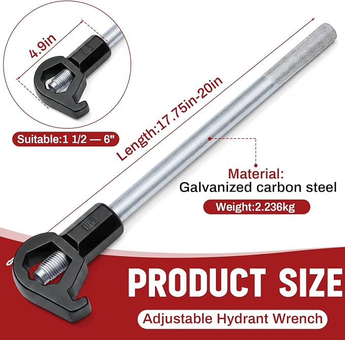 Tandefio 1 Pcs Fire Hydrant Wrench, 1-1/2" to 6", Black | Adjustable Hydrant Key for Utility Crews, Multifunctional Hydrant Wrench for Tightening Fire Nuts Tightening Water Pipes