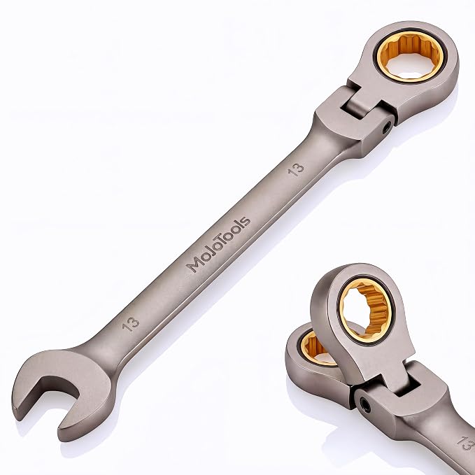 13mm Flex-Head Ratcheting Combination Wrench, Metric Standard, 72-Tooth 12-Point Ratchet Box End & Open-End Spanner, CR-V Steel, Nickel-Plated for Durability