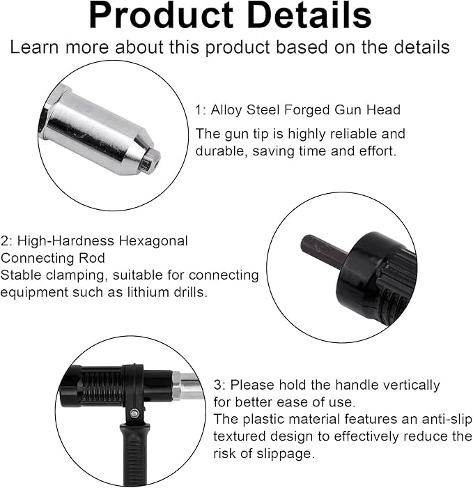 Penitue Pop Rivet Gun Adapter Kit, Premium Automotive Cordless Electric Drill Riveter Gun Adapter Attachment Tool Accessories Easy Installation Suitable for SUV Truck and Car