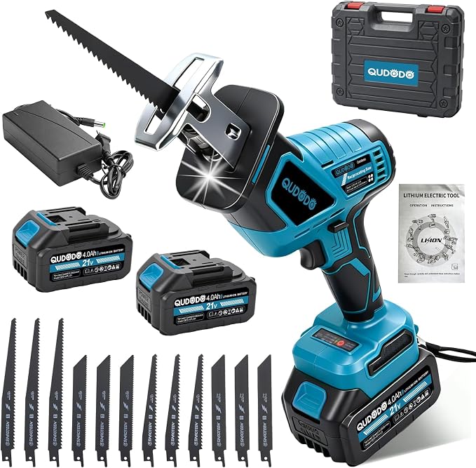 Mini Reciprocating Saw, 21V 3 Variable Speed, 0-3500 Brushless Motor Cordless Powered Saw with 2x4.0Ah Battery, Tool-Free Blade Change, LED Work Light, Hand Recíproca for Woods/Metal/Plastic