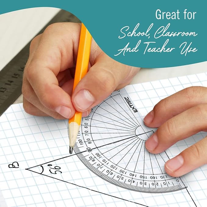 Protractor for Geometry, 4 Inch Clear Plastic Protractor for Woodworking, 2 Count Protractors for Classroom 180 Degrees, Math Protractors