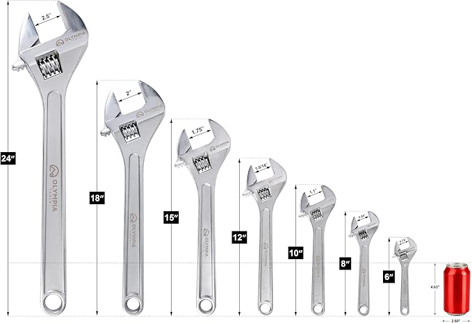 Olympia Tools 24" Adjustable Wrench, Heavy Duty Drop Forged Steel, Chrome Plated, Precision Machined Jaws, Rust Resistant