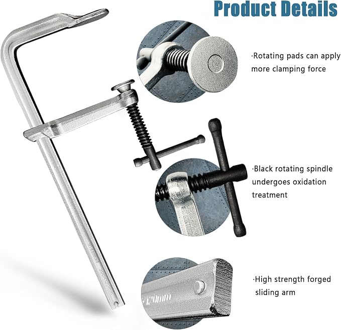 Heavy-Duty 12-Inch F-Clamps, 2-Pack, 550 Lbs Forged Alloy Steel | 3" Throat F-Style Bar Clamps for Welding, Metalworking & Fabrication, Swivel Pad & Black-Oxide Spindle
