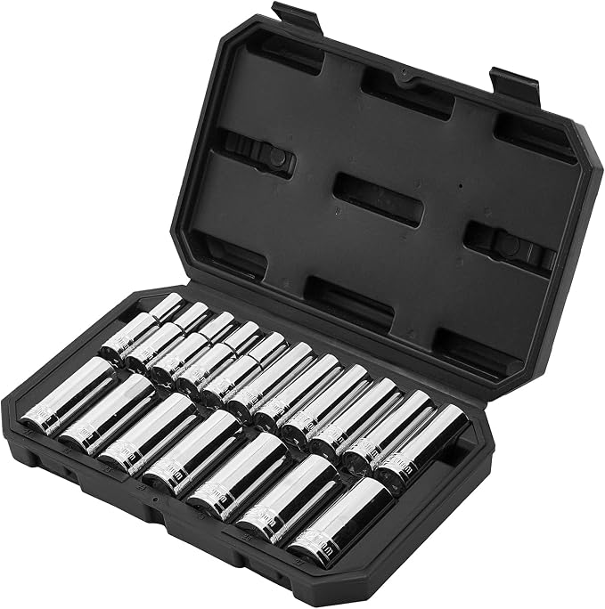 VEVOR Socket Set, 18 Pieces, 1/2 inch Drive Socket Tool Set, Metric Size from 10 to 27 mm, Mechanic Tool Kit with Storage Case, Clear Markings, Chrome Plated CR-V Alloy Steel, for Automotive Repair | Mechanic Tool Set with Storage Case, Clear Markings,...