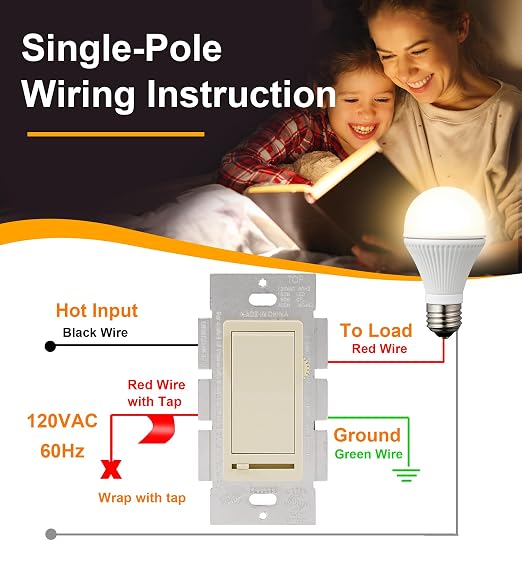 CLOUDY BAY in Wall Dimmer Switch for LED Light/CFL/Incandescent,3-Way Single Pole Dimmable Slide,600W max Incandescent,150W max Dimmable LED/CFL, Cover Plate Included,Almond,2 Pack