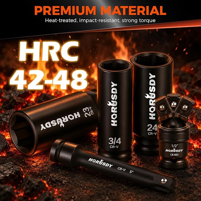 32-Piece 1/2" Drive Impact Socket Set - Metric (10mm–24mm) and SAE (3/8"–1") Deep Socket Set with Extension Bar, Swivel Socket, Adapter, CR-V Steel for Auto Repair