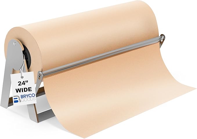 Bryco Goods - 24 Inches All Paper Roll Dispenser and Cutter Made of Heavy-Duty Steel Frame & Sharp Blade. Holds, Dispenses & Cuts. Wall Mountable & Non-Slip Tabletop. Up to 1000ft Rolls