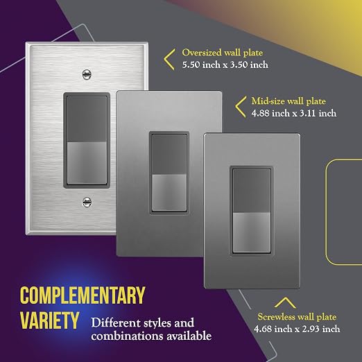 ENERLITES Elite Series Decorator Switch, Paddle Rocker Light Switch, Single Pole, 3 Wire, Grounding Screw, Residential Grade, 15A 120V, UL listed, 91150-SG, Space Gray