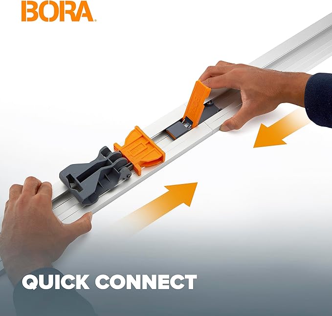 BORA NGX Circular Saw Guide Straight Edge Clamping Saw Guide 8ft Rail Track System with Quick Release Connector | For Cutting Sheet Goods, Plywood or OSB with Skill Saw Router or Jigsaw 546100