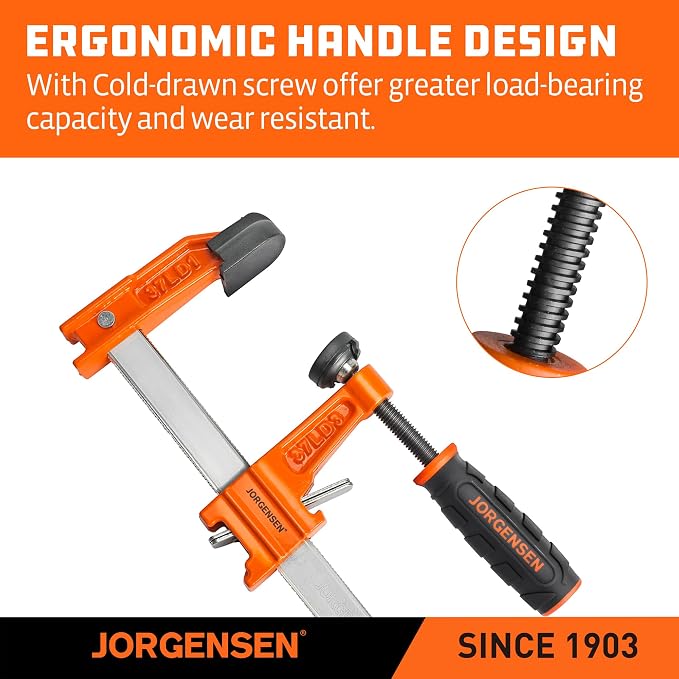 Jorgensen 6 inch Bar Clamp Set, 4 Pack Steel F Clamp Light Duty, 300 lbs Load Limited, for Woodworking, Metalworking, DIY