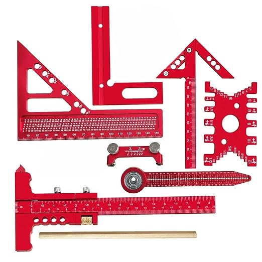 Woodworking Measuring Tools with Box, Aluminum Scribeing Ruler, Multi-Purpose Marking Ruler, Precision Layout Measuring Tool Carpentry Square Kits for Engineer Carpenter (7pcs with Box)