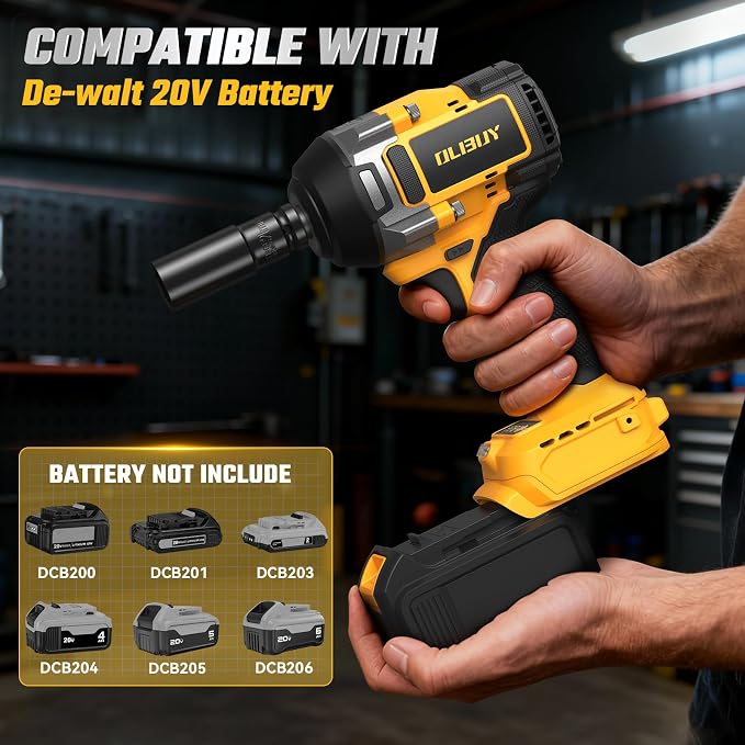 OLIBUY Cordless Impact Wrench for De-walt 20V Battery, 1106Ft-lbs (1500N.m) 1/2 Electric Impact Driver, 3 Speed High Torque Impact Gun with 6 Sockets, Impact Wrench for Car Home Mower (No Battery)