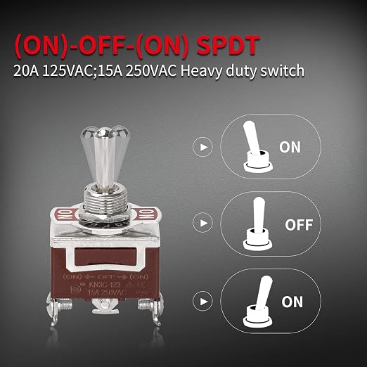 DaierTek Waterproof Momentary Toggle Switch 12V DC 20A Heavy Duty Marine SPDT Switch Rocker 3 Way (ON)-Off-(ON) 250V AC 15A with Weatherproof Boot Cap Cover for Auto Car Boat -4pcs