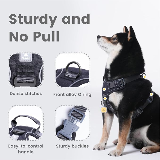 Pawaii Dog Harness with Pet ID Tag, No Choke Dog Harness, Adjustable Soft Padded Pet Vest with Easy Control Handle