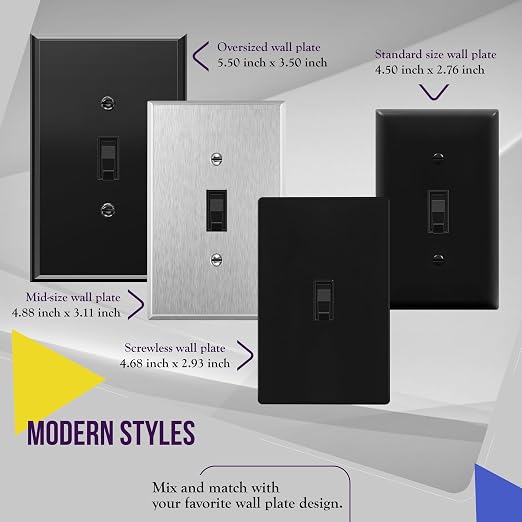 ENERLITES 4-Way Toggle Light Switch, Four Way, Side Wiring, Copper Wire Only, Grounding Screw, Residential Grade, 15A 125VAC 60Hz, UL Listed, 84150-BK-5PCS, Black 5 Pack