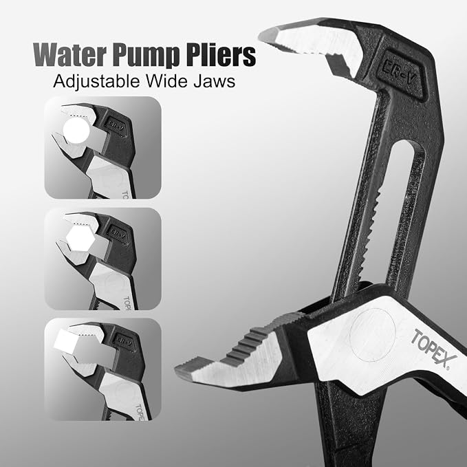 TOPEX 4 Piece Pliers Set with Ergonomic Non-Slip Handle (190 mm Diagonal Cutters, 200 mm Combination Pliers, 200 mm Long Nose Plier, 250 mm Water Pump Plier) for Demanding Tasks & Home Use