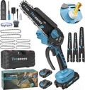 Mini Chainsaw Cordless with 2 Batteries & 8 Chains, Dual Guide Bars (8" & 6"), 1000W Electric Battery Powered Chain Saw for Tree Trimming, Wood Cutting, Garden Gift (Blue)