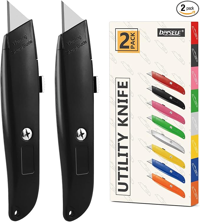 DIYSELF 2Pack Utility Knife Box Cutter Retractable Blade Heavy Duty PVC Pipe Cutter(Black)