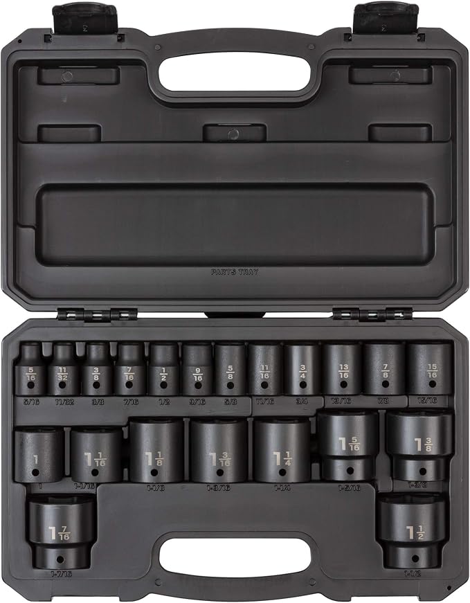 TEKTON 1/2 Inch Drive Impact Socket Set, 21-Piece | SID92302 | (5/16 - 1-1/2 in.), Shallow, 6-Point, Case